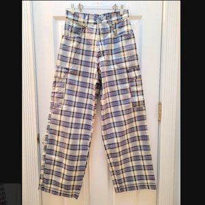 Vintage 1970s Jinglers Wide Leg Plaid Pants in Blue/Cream/Red